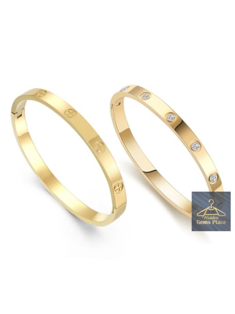 2-Pack Friendship Bracelets 18K Gold Plated CZ Cuffs Twin Adjustable